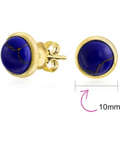 Simple Semi Precious Gemstone Created Blue Lapis Turquoise Black Onyx Bezel Set Round Dome Button Stud Earrings For Women Yel...