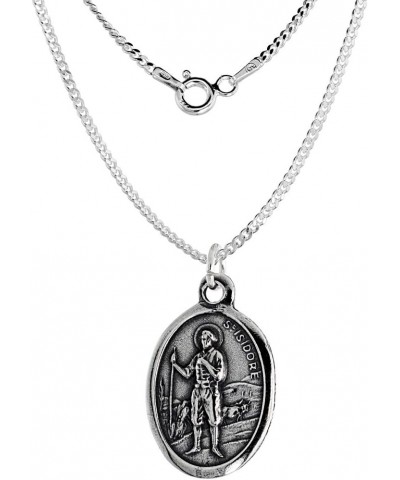 Sterling Silver St Isidore Medal Necklace Oxidized finish Oval 1.8mm Chain 22-inch $15.12 Necklaces