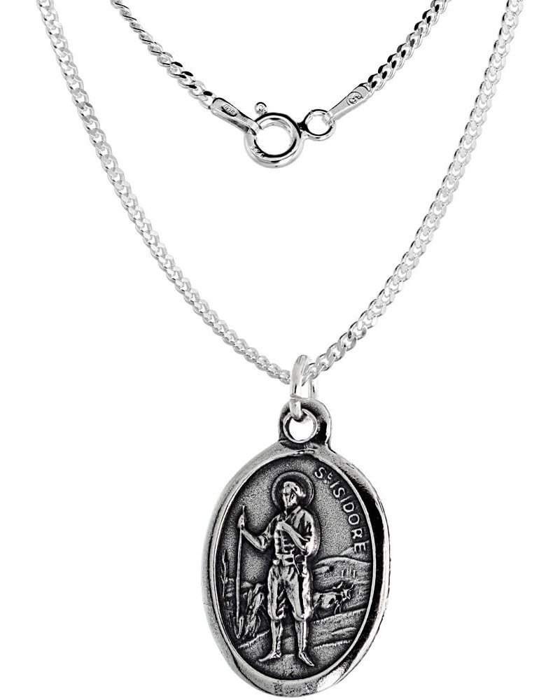 Sterling Silver St Isidore Medal Necklace Oxidized finish Oval 1.8mm Chain 22-inch $15.12 Necklaces