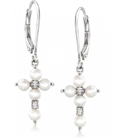 3-3.5mm Cultured Pearl Cross Drop Earrings With Diamond Accents in Sterling Silver $50.88 Earrings