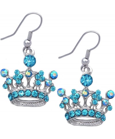 Queen Princess Crown Tiara Charm Hook Dangle Earrings 1" Aqua Blue $7.64 Earrings