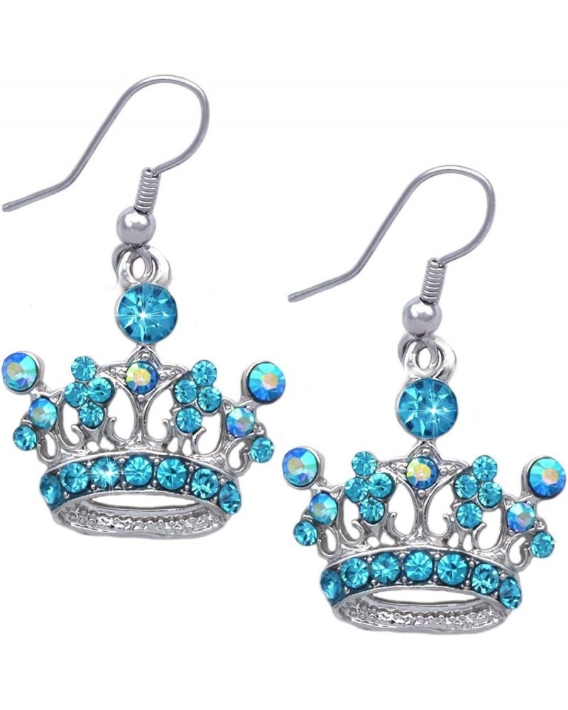 Queen Princess Crown Tiara Charm Hook Dangle Earrings 1" Aqua Blue $7.64 Earrings