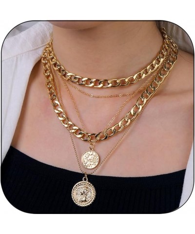 Chunky Gold Necklaces for Women,Multilayer Punk 80s Hip Hop Necklace,Layered Cuban Link Chain Statement Necklace Coin Gold $7...