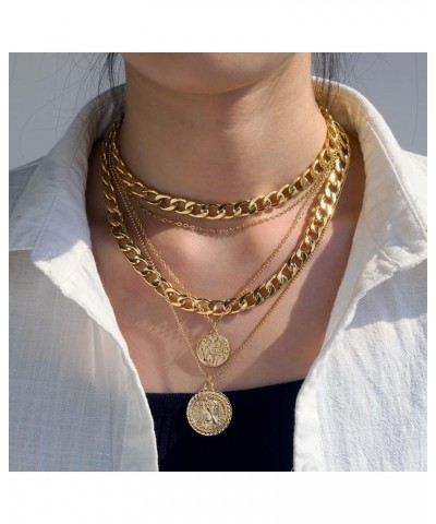 Chunky Gold Necklaces for Women,Multilayer Punk 80s Hip Hop Necklace,Layered Cuban Link Chain Statement Necklace Coin Gold $7...