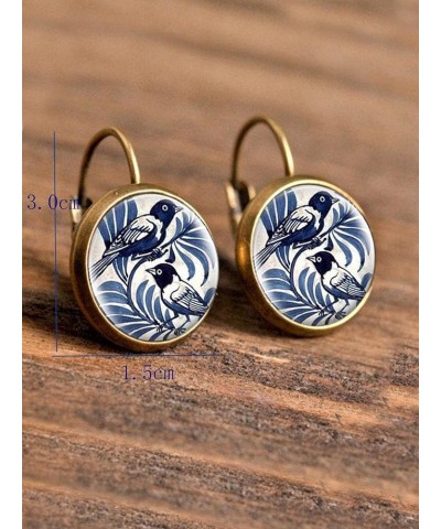 Bird Pattern Round Earrings Multicolor $9.78 Earrings