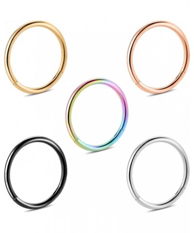 Hinged Nose Rings Hoop Surgical Steel 20G 18G 16G, Diameter 6mm to 12mm, Color Gold Rose Gold Silver Black Rainbow 5Pcs 16G-9...