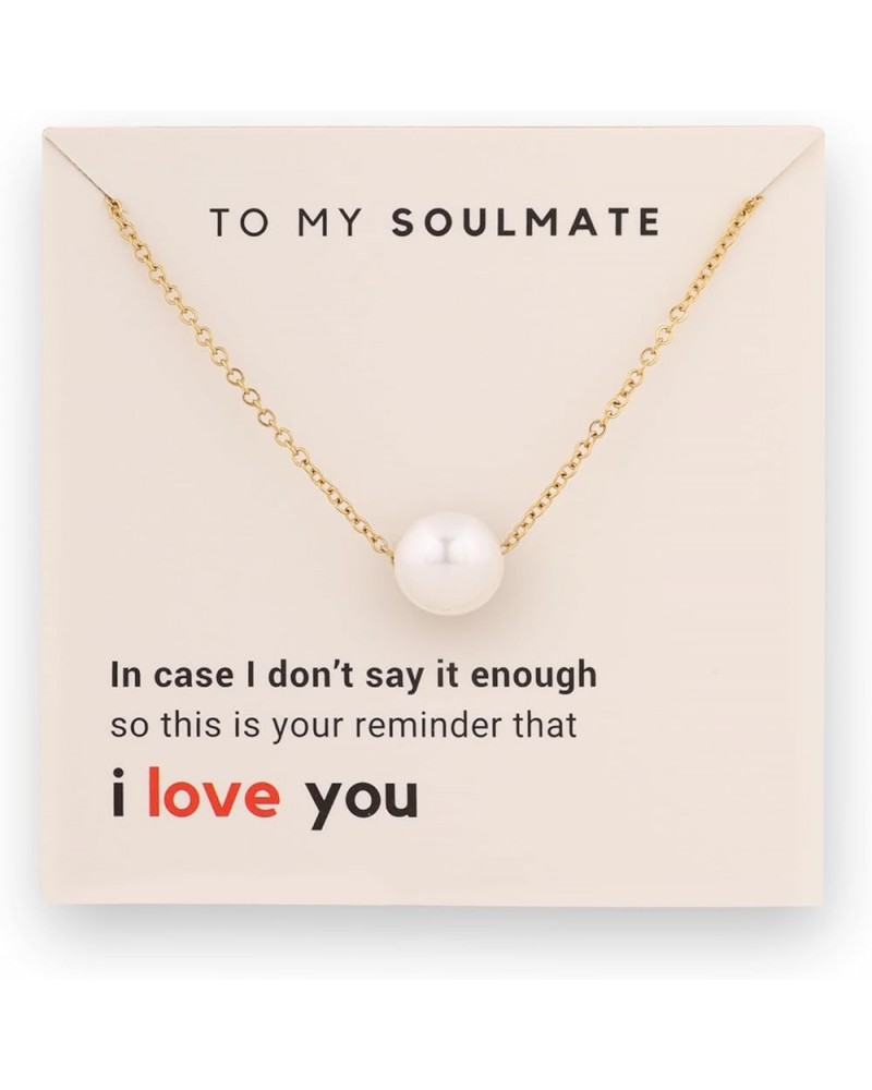 To My Soulmate Necklace, Romantic Gift for Her Wife Girlfriend Card 1 Pearl Drop $7.53 Necklaces