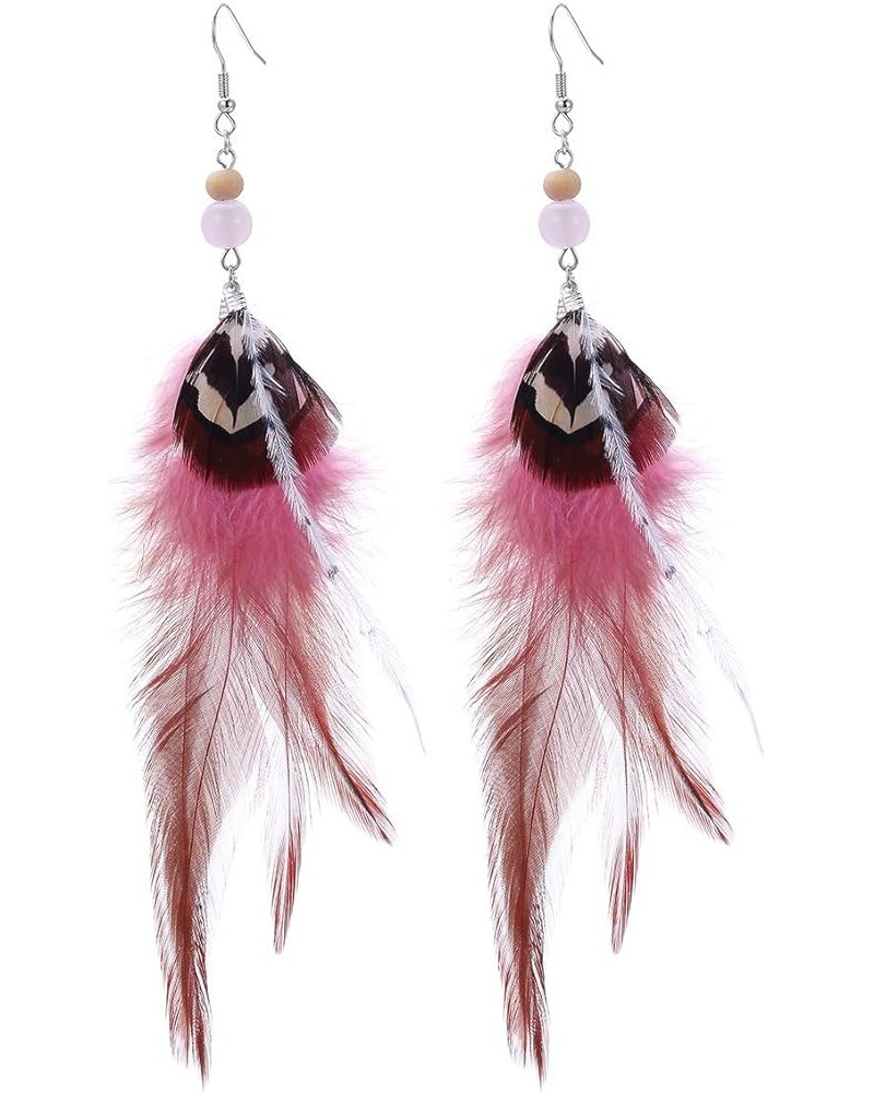 Long Feather Earrings for Women Bohemian Dangle Earrings Lightweight Feather Statement Earrings Handmade Jewelry Pink $8.24 E...