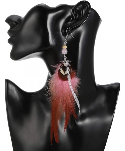 Long Feather Earrings for Women Bohemian Dangle Earrings Lightweight Feather Statement Earrings Handmade Jewelry Pink $8.24 E...