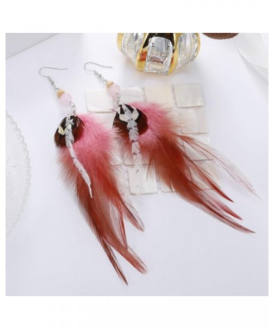 Long Feather Earrings for Women Bohemian Dangle Earrings Lightweight Feather Statement Earrings Handmade Jewelry Pink $8.24 E...