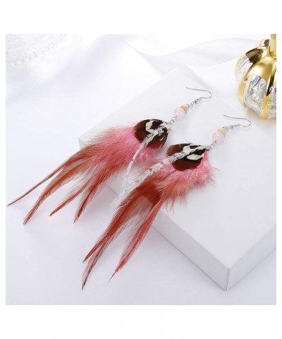 Long Feather Earrings for Women Bohemian Dangle Earrings Lightweight Feather Statement Earrings Handmade Jewelry Pink $8.24 E...