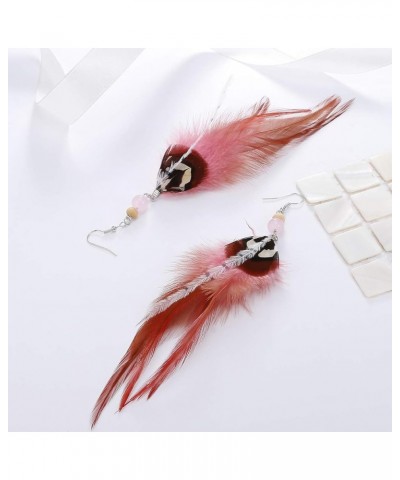 Long Feather Earrings for Women Bohemian Dangle Earrings Lightweight Feather Statement Earrings Handmade Jewelry Pink $8.24 E...