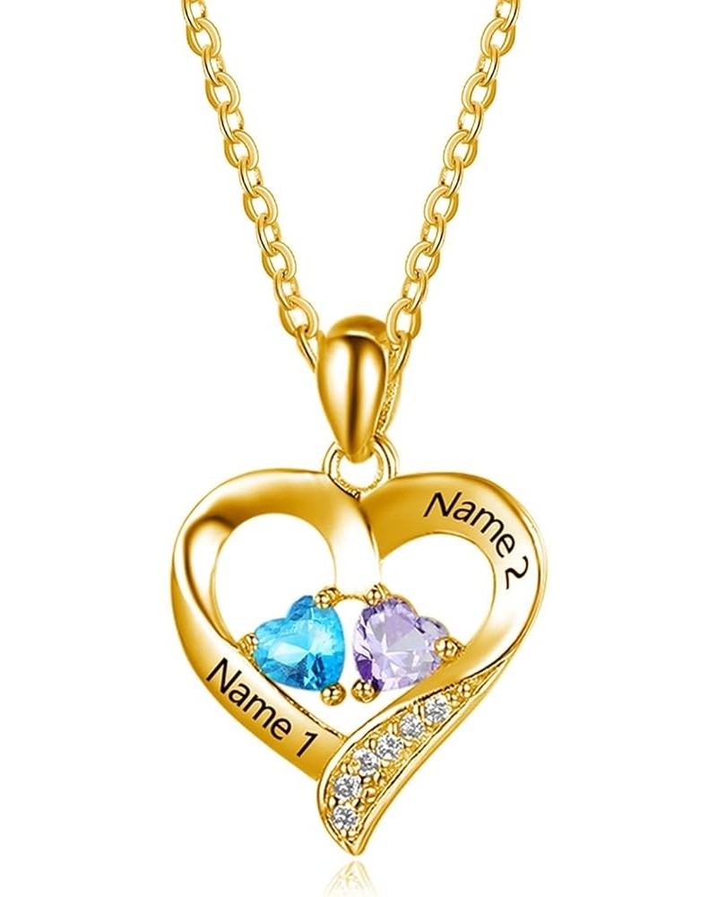 10K 14K 18K Gold Natural Diamonds and 1-6 Birthstones Heart Necklace for Women,Personalized Name Necklace Gift For Mom Gifts ...