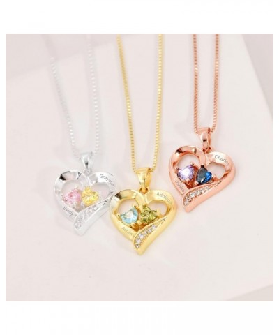 10K 14K 18K Gold Natural Diamonds and 1-6 Birthstones Heart Necklace for Women,Personalized Name Necklace Gift For Mom Gifts ...