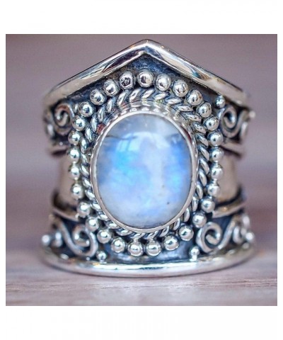 Vintage Silver Ring 925 Silver Plated Natural Moonstone Women Jewelry Elegant Gemstone Wedding Ring US Code 7 $11.79 Bracelets