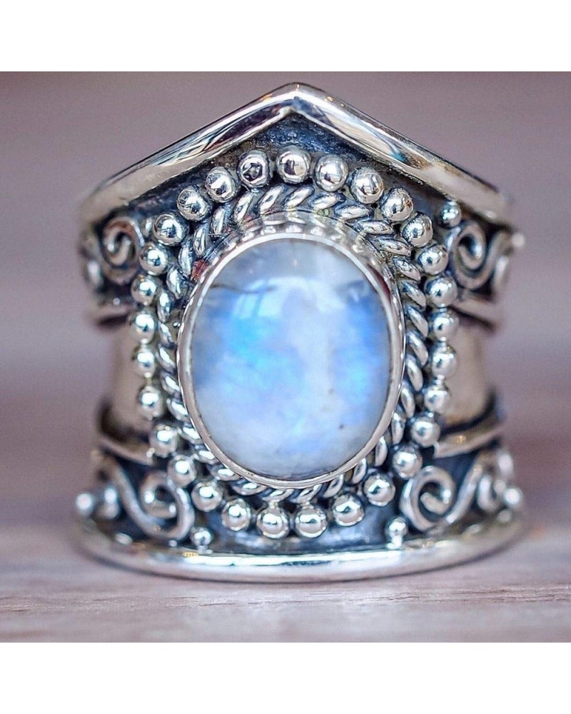 Vintage Silver Ring 925 Silver Plated Natural Moonstone Women Jewelry Elegant Gemstone Wedding Ring US Code 7 $11.79 Bracelets