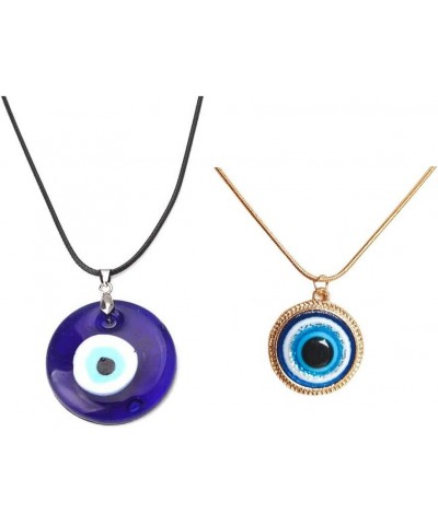 Evil Eye Pendant Necklace Glass Leather Rope Chain Turkish Protect Lucky Necklace for Women Men with Gold One $6.29 Necklaces