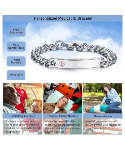 Medical Alert ID Bracelet - Mens Womens Stainless Steel ID Tag Medical Alert Emergency Bracelet,7.2/8/8.4 Inches *custom your...