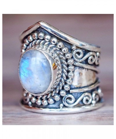 Vintage Silver Ring 925 Silver Plated Natural Moonstone Women Jewelry Elegant Gemstone Wedding Ring US Code 7 $11.79 Bracelets