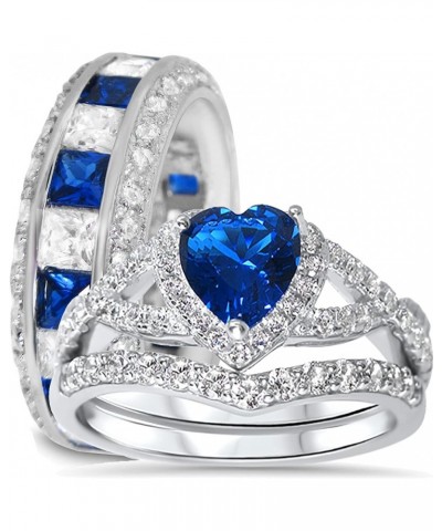 His Hers Sterling Blue Sapphire CZ Bridal Wedding Band Engagement Ring Set Him Her Her 12 - His 13 $59.40 Sets