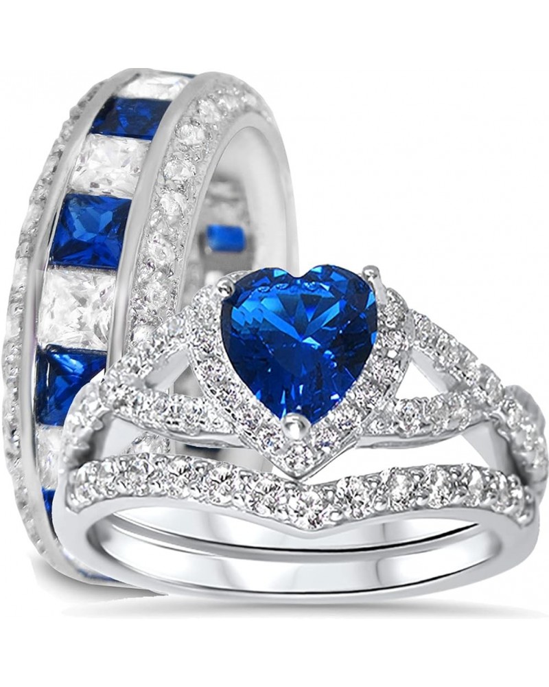 His Hers Sterling Blue Sapphire CZ Bridal Wedding Band Engagement Ring Set Him Her Her 12 - His 13 $59.40 Sets