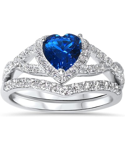 His Hers Sterling Blue Sapphire CZ Bridal Wedding Band Engagement Ring Set Him Her Her 12 - His 13 $59.40 Sets