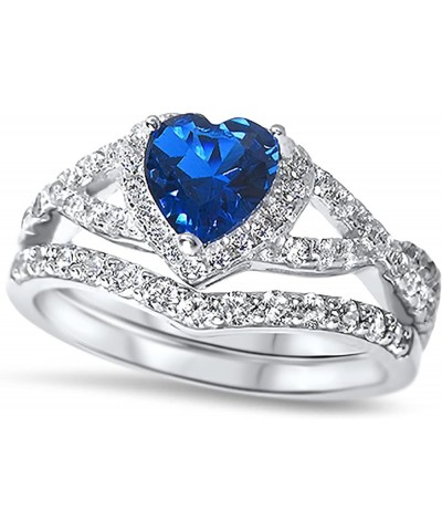 His Hers Sterling Blue Sapphire CZ Bridal Wedding Band Engagement Ring Set Him Her Her 12 - His 13 $59.40 Sets