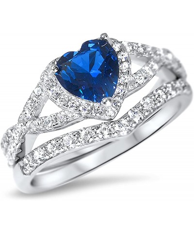 His Hers Sterling Blue Sapphire CZ Bridal Wedding Band Engagement Ring Set Him Her Her 12 - His 13 $59.40 Sets