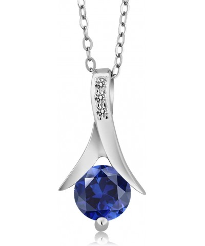 925 Sterling Silver Blue Created Sapphire and White Diamond Pendant and Earrings Jewelry Set For Women (2.30 Cttw, with 18 In...