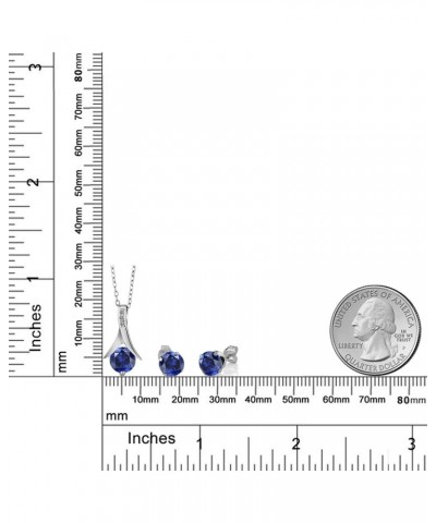 925 Sterling Silver Blue Created Sapphire and White Diamond Pendant and Earrings Jewelry Set For Women (2.30 Cttw, with 18 In...