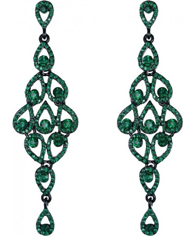 Women's Austrian Crystal Bohemia Hollow-out Retro Chandelier Teardrop Dangle Earrings Dark Green Black-Tone $14.15 Earrings