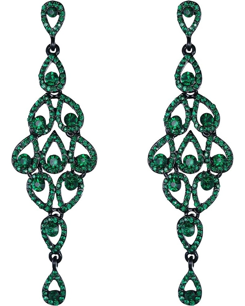 Women's Austrian Crystal Bohemia Hollow-out Retro Chandelier Teardrop Dangle Earrings Dark Green Black-Tone $14.15 Earrings