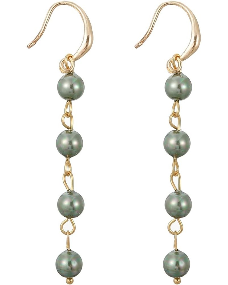 Long Pearl Earrings for Women, Shell Pearl Drop Earrings for Women 18k Gold Plated Simulated Pearl Tassel Earrings Dark Green...