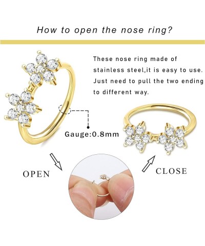 9Pcs 20G Nose Rings Hoops For Women Surgical Steel Paved CZ Cartilage Earring Hoop Cute Butterfly Flower Nose Piercing Jewelr...