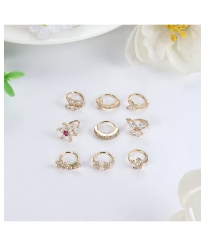 9Pcs 20G Nose Rings Hoops For Women Surgical Steel Paved CZ Cartilage Earring Hoop Cute Butterfly Flower Nose Piercing Jewelr...