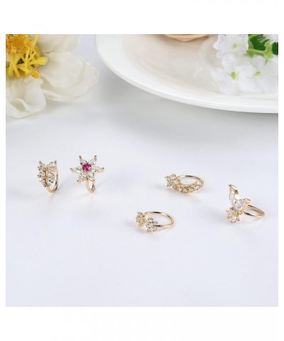 9Pcs 20G Nose Rings Hoops For Women Surgical Steel Paved CZ Cartilage Earring Hoop Cute Butterfly Flower Nose Piercing Jewelr...