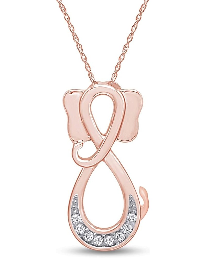 White Natural Diamond Infinity Elephant Pendant Necklace in 14k Gold Over Sterling Silver (0.1 Ct) rose-gold-plated-silver $5...