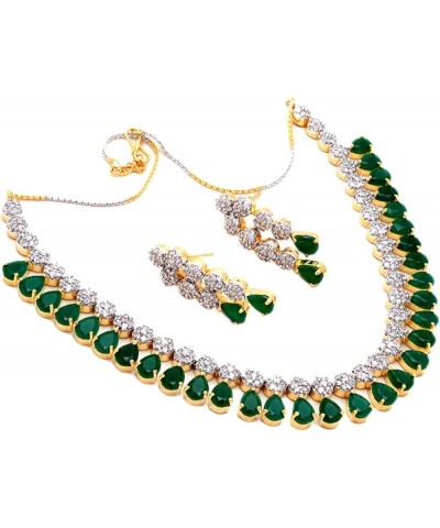 Necklace Set Ad Cz Gold Plated Two Tone Multi-Stones Indian Jewelry For Women & Girls Green Emerald $28.59 Jewelry Sets