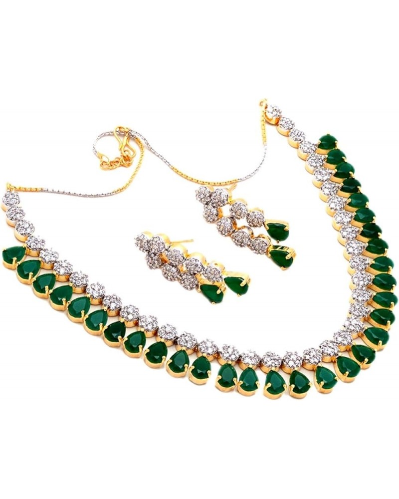 Necklace Set Ad Cz Gold Plated Two Tone Multi-Stones Indian Jewelry For Women & Girls Green Emerald $28.59 Jewelry Sets