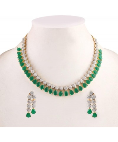 Necklace Set Ad Cz Gold Plated Two Tone Multi-Stones Indian Jewelry For Women & Girls Green Emerald $28.59 Jewelry Sets