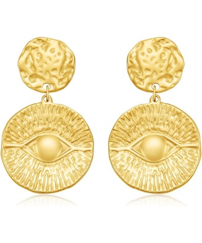 14K Gold Plated Earrings Geometric Circle CZ Statement Bohemia Drop Dangle Earrings for Women Disc Eye $9.66 Earrings