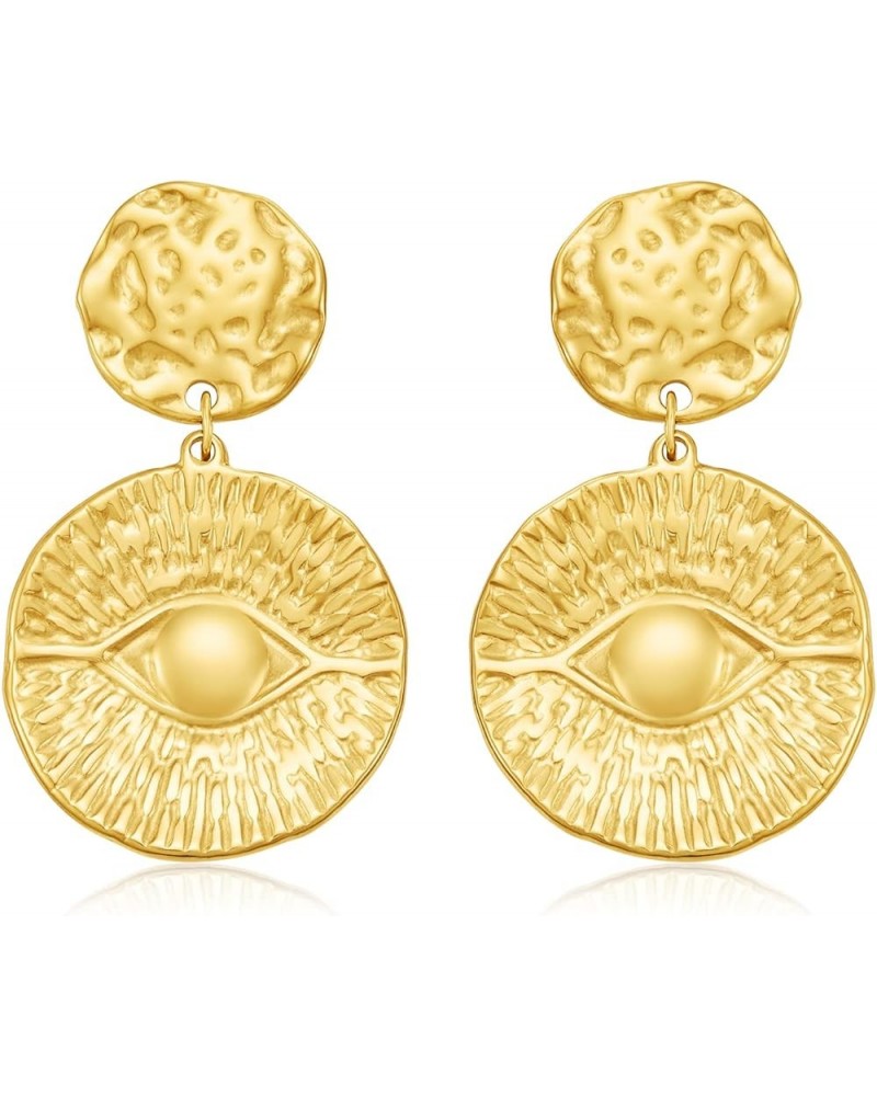 14K Gold Plated Earrings Geometric Circle CZ Statement Bohemia Drop Dangle Earrings for Women Disc Eye $9.66 Earrings