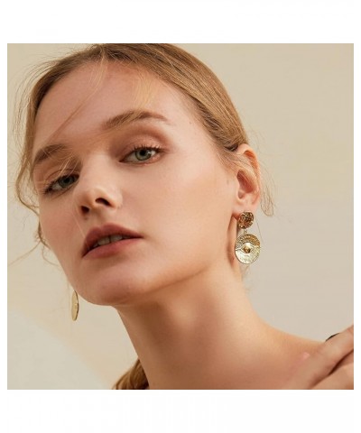 14K Gold Plated Earrings Geometric Circle CZ Statement Bohemia Drop Dangle Earrings for Women Disc Eye $9.66 Earrings