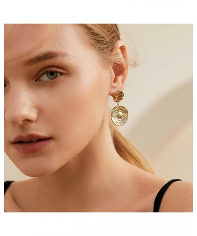 14K Gold Plated Earrings Geometric Circle CZ Statement Bohemia Drop Dangle Earrings for Women Disc Eye $9.66 Earrings