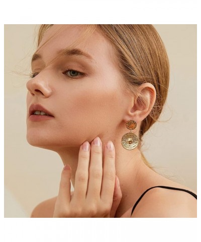 14K Gold Plated Earrings Geometric Circle CZ Statement Bohemia Drop Dangle Earrings for Women Disc Eye $9.66 Earrings