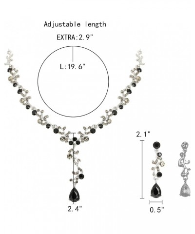 Women's Wedding Jewelry Sets for Brides Bridesmaids, Black Rhinestone Crystal Leaf Vine Teardrop Bridal Necklace Dangle Earri...