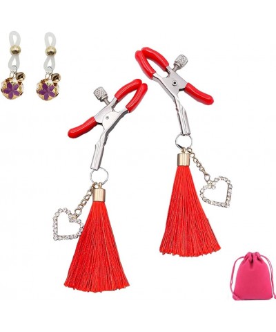 Sparkly Rhinestone Nipple Clips with Tassel Adjustable Non Piercing Nipple Clamps Crystal Breast Nipple Clips (Red) $6.11 Bod...