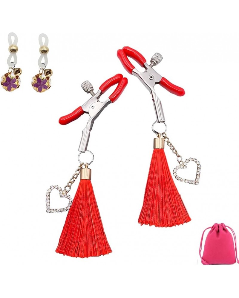 Sparkly Rhinestone Nipple Clips with Tassel Adjustable Non Piercing Nipple Clamps Crystal Breast Nipple Clips (Red) $6.11 Bod...