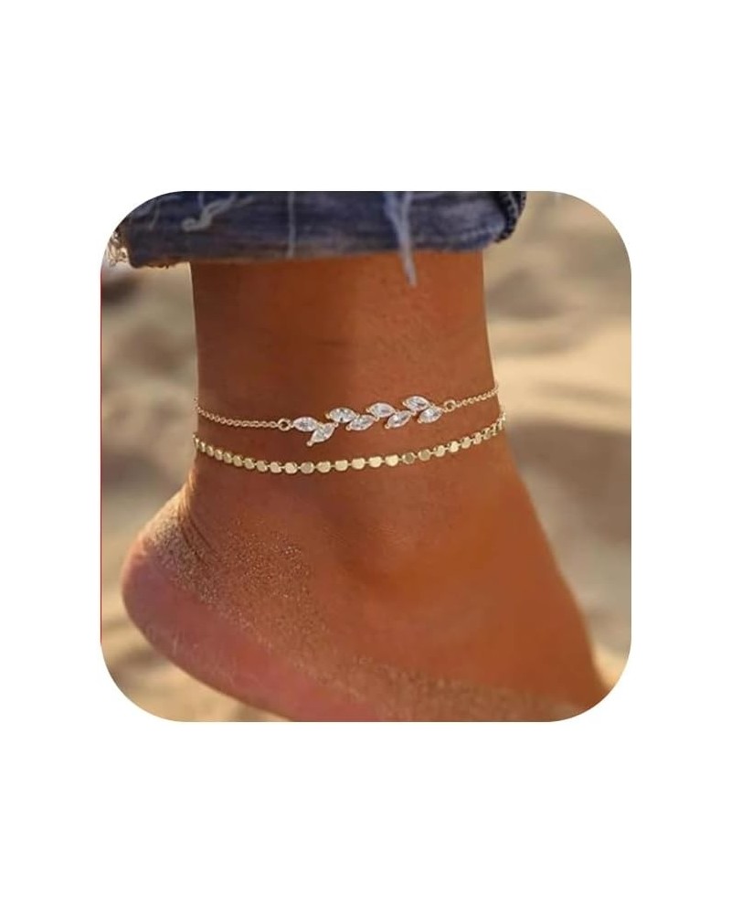 Anklets for Women 14K Real Gold/Silver Plated Ankle Bracelets Trendy Waterproof Boho Anklets Set Adjustable Dainty Cute Diamo...