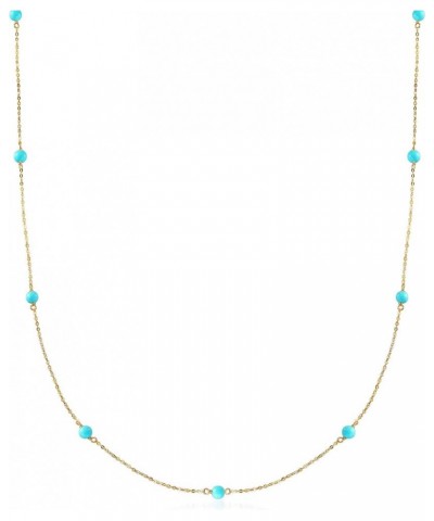 Italian 4mm Turquoise Bead Station Necklace in 14kt Yellow Gold 16.0 Inches $83.25 Necklaces